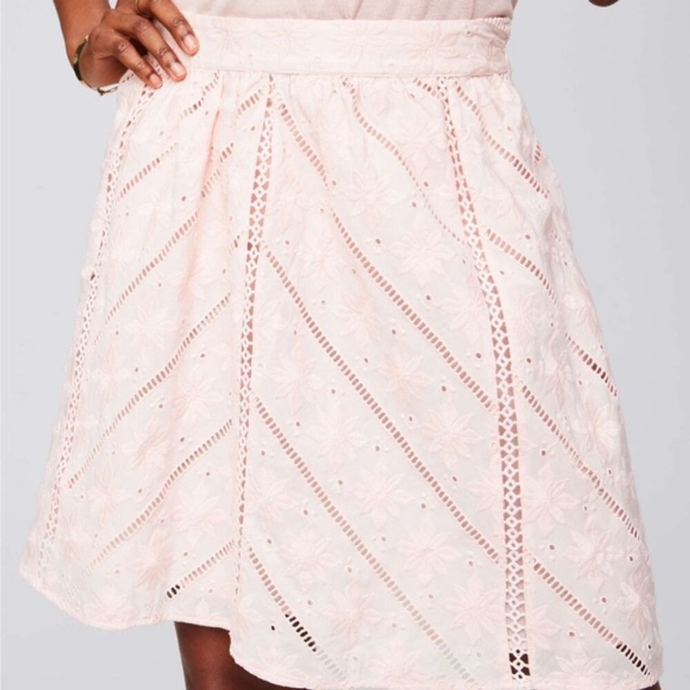 LOFT Light Pink Chevron Floral Cutout Cotton Skirt - Picture 3 of 8